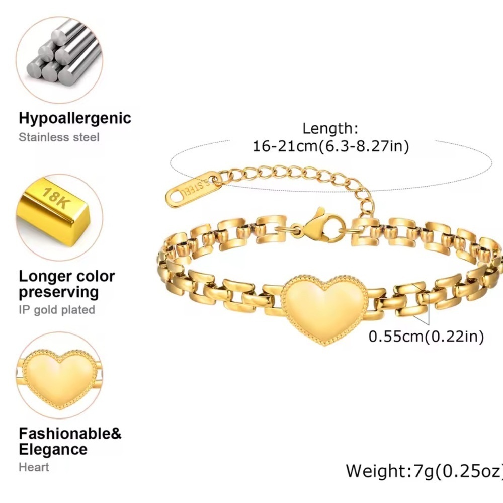 New! 18k gold plated stainless steel unique adjustable waterproof Heart Bracelet - Picture 8 of 8